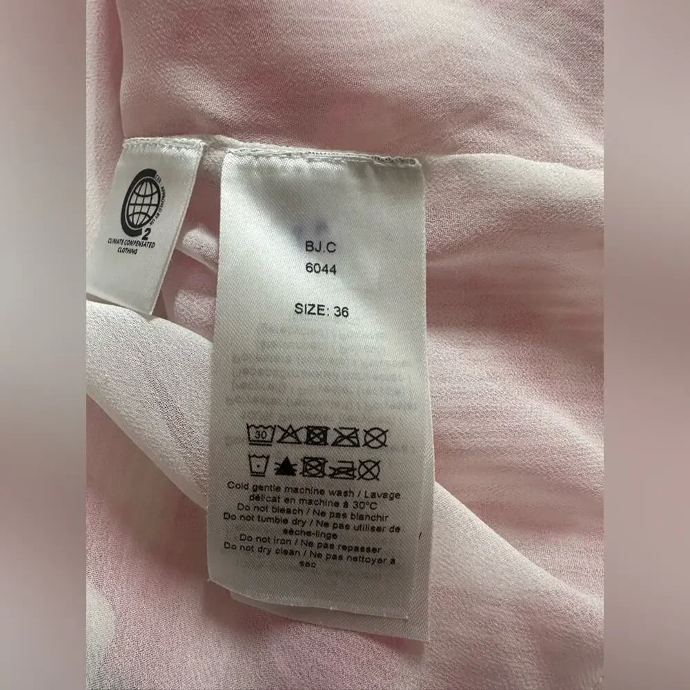 GANNI Pleated Pink Floral Blouse Balloon Sleeve Size 36 Romantic Scandi Style - Picture 6 of 11